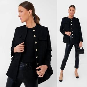 Tuckernuck Pomander Place Black Tweed Jennings Jacket Gold Buttons Collarless